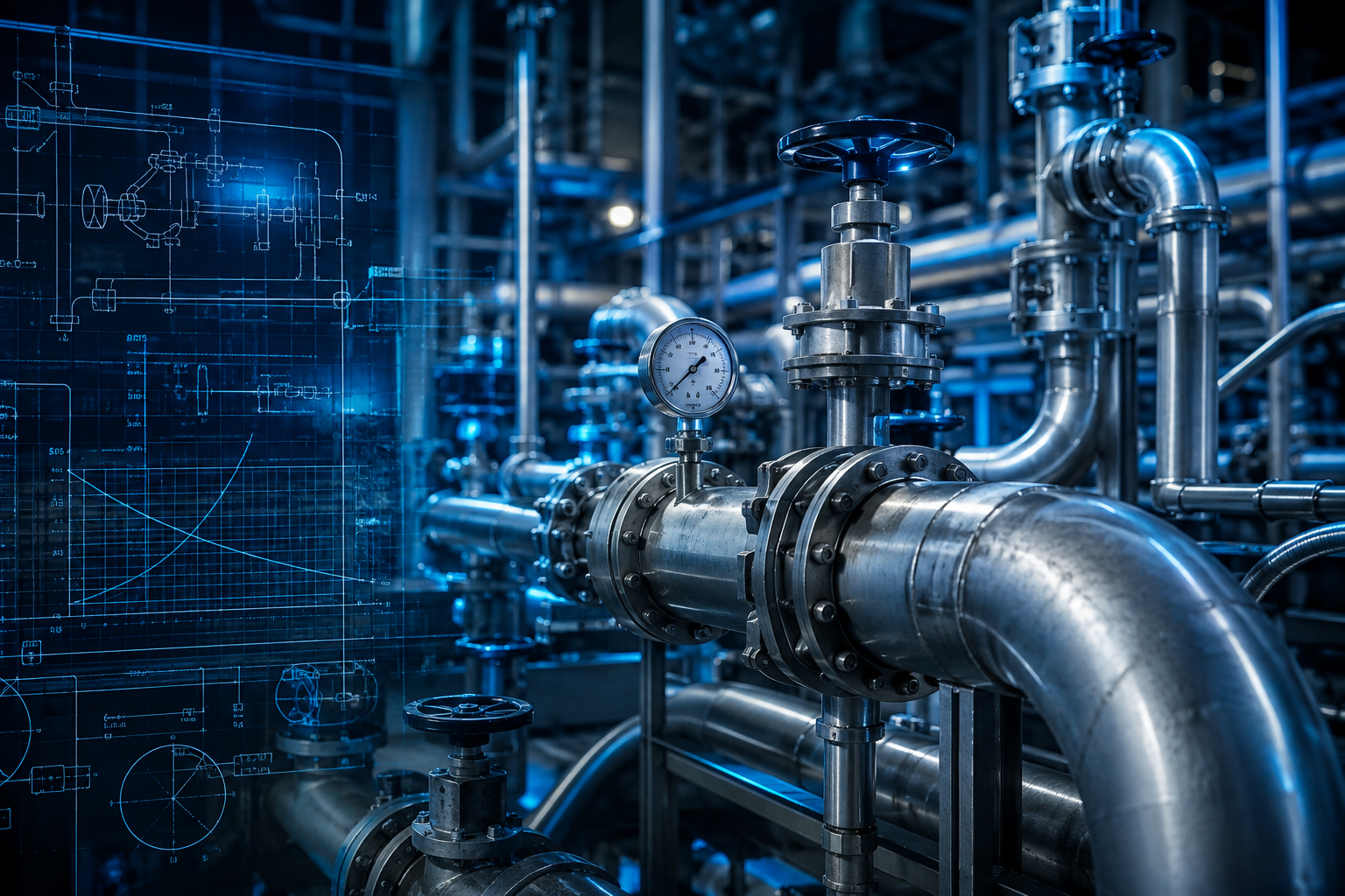 Sistema industrial de tubulações com elementos de cálculo conceituais